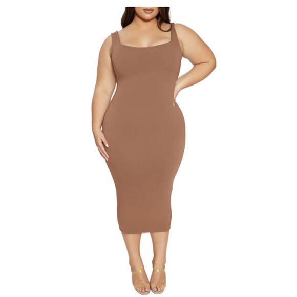 NAKED WARDROBE NWT Hourglass Midi Dress in Coco // 2X - Picture 1 of 9